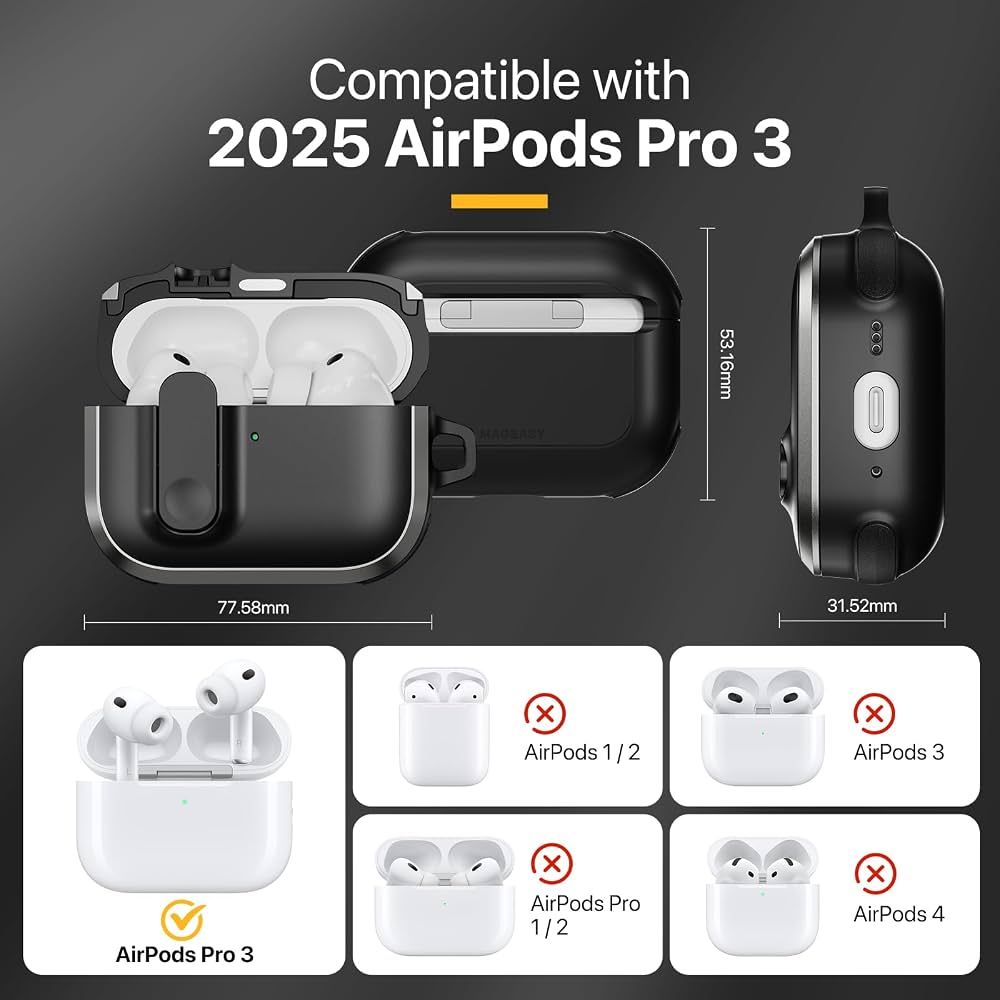 MAGEASY Odyssey Capa para AirPods 3 com trava segura + clipe